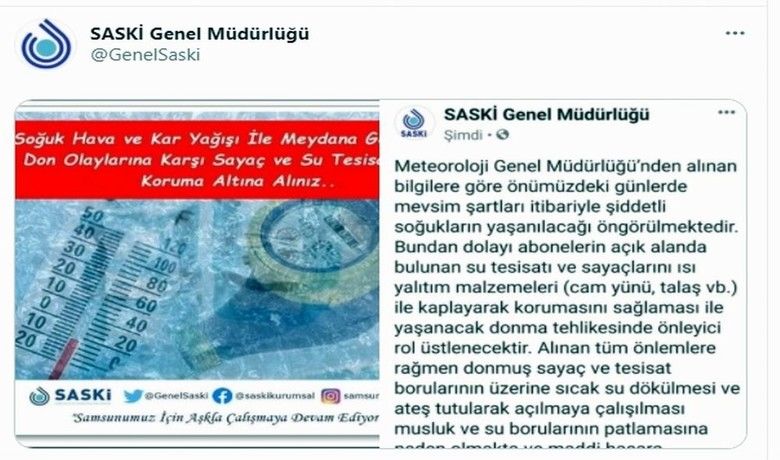 SASKİ’den ’don’ uyarısı
SASKİ’den ’don’ uyarısı