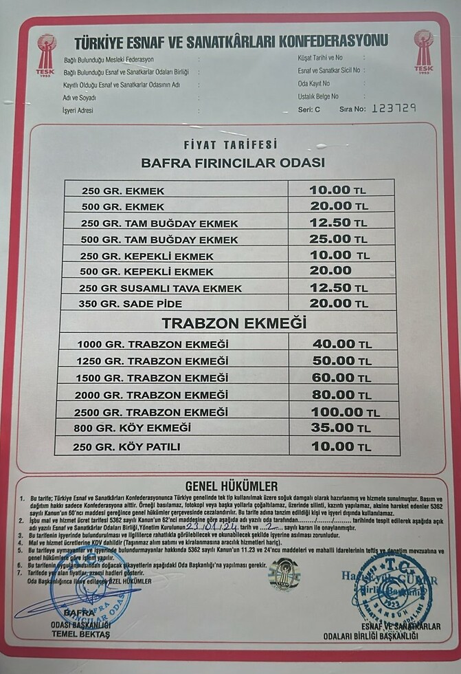 Bafra’da ekmeğe yüzde 17,65 zam! Bafra’da ekmeğe yüzde 17,65 zam!